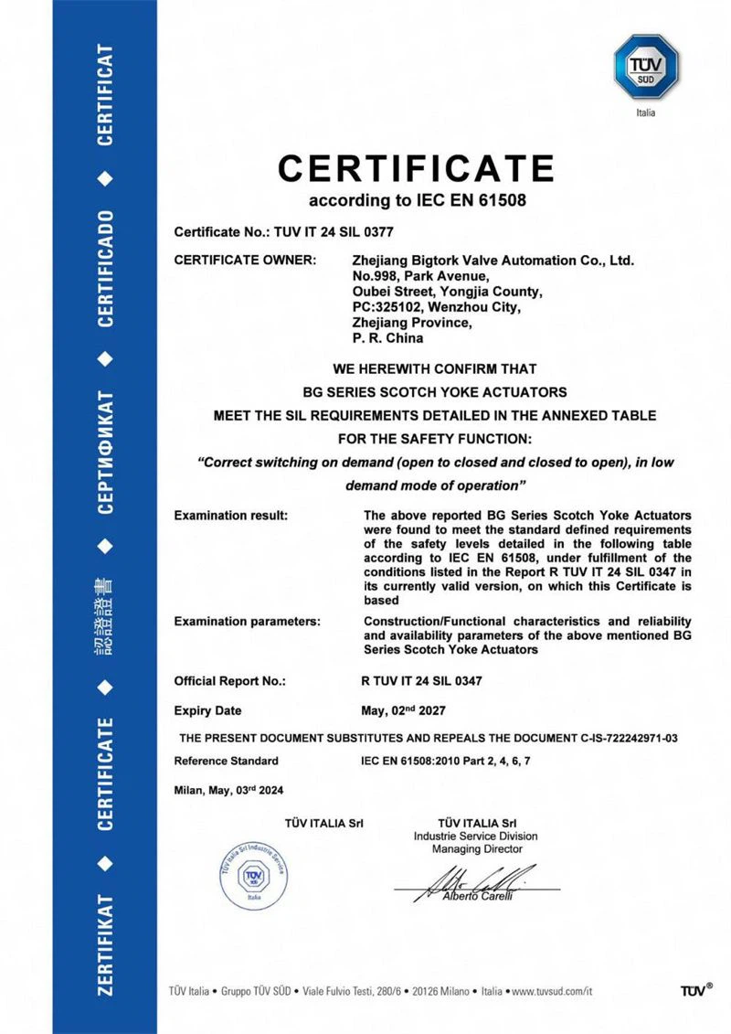 BG-TUV SIL3 BG-TUV SIL3